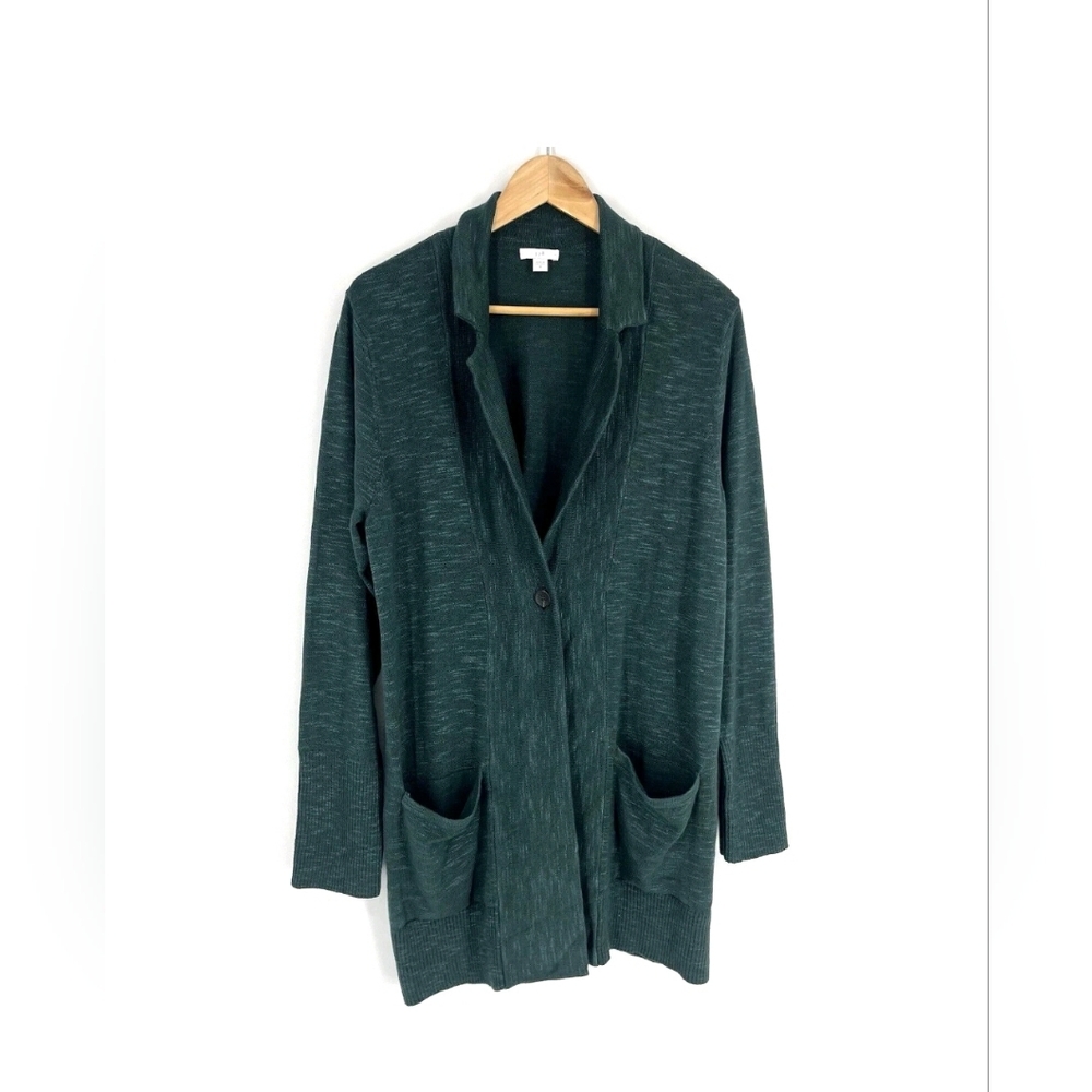 J. Jill Dark Green Open Front CardiganTextured Sweater-Jacket Size XL